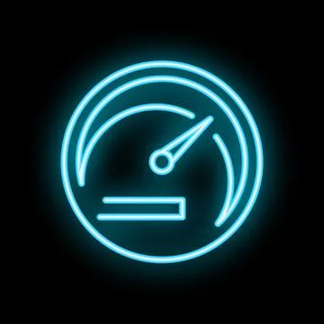 Neon blue speedometer showing progress on black background Stock Illustration