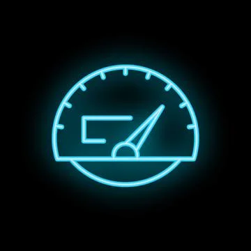 Neon blue speedometer showing progress on black background Stock Illustration