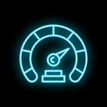 Neon blue speedometer showing progress on black background Stock Illustration