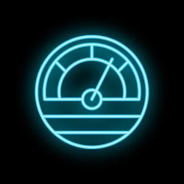 Neon blue speedometer showing progress on black background Illustrazione stock