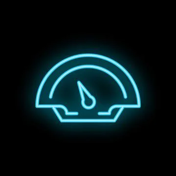 Neon blue speedometer showing progress on black background Illustrazione stock