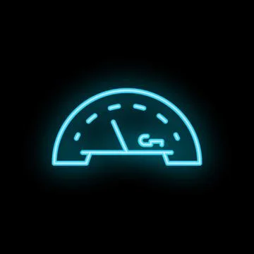 Neon blue speedometer showing progress on black background Stock Illustration