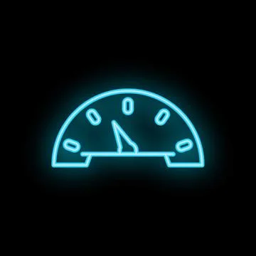 Neon blue speedometer showing progress on black background Illustrazione stock