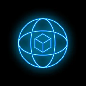 Neon blue sphere encapsulating cube symbolising global logistics network 스톡 일러스트