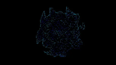 Neon blue sphere with light dots moves chaotically on a black background Stock Footage 339891694