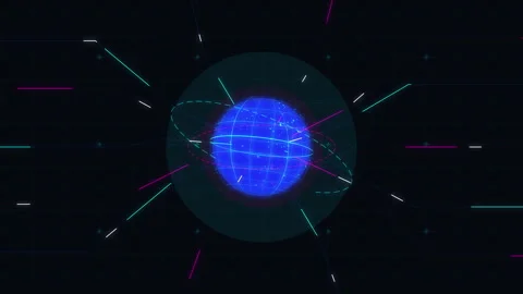 Neon blue sphere motion graphic animation hud loop data tech glow Stock Footage 346549955