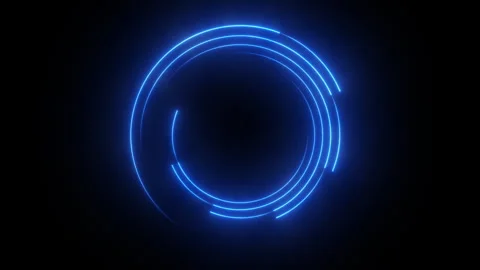 Neon blue spiral lines circular shape rotating on dark background. Glowing .. Stock Footage 326459529