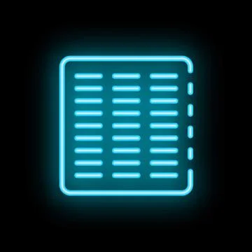 Neon blue spreadsheet icon glowing against a black wall Stock Illustration