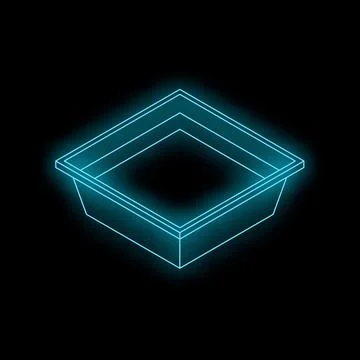 Neon blue square empty container glowing on black background Stock Illustration