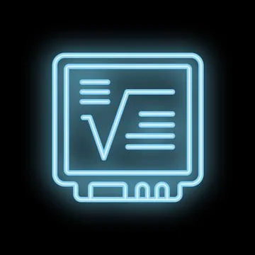 Neon blue square root symbol on graphing calculator icon Stock Illustration