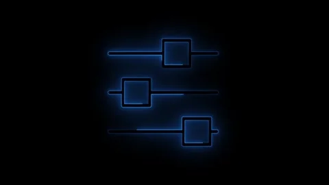 Neon Blue Square Slider Controls Icon Animation on Black Background. Glowin.. Video stock 340243269