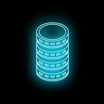 Neon blue stack of casino chips glowing on black background 库存插图