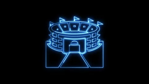 Neon blue stadium icon glowing in dark background loop animation. 스톡 동영상 337081936