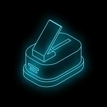 Neon blue stapler on black background, isometric stationery tool shining brig Stock Illustration