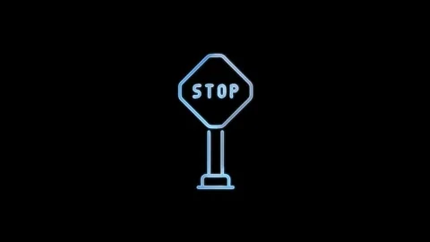 Neon blue stop sign glowing against dark background in minimalist motion gr.. Stock Footage 336476049