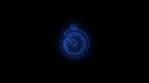 Neon blue Stopwatch Timer Icon on Black Background.Glowing time measurement.. 库存影片 340486495