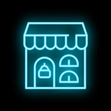 Neon blue store front sign representing small business Stock Illustration