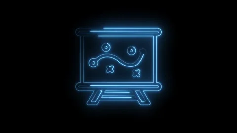 Neon Blue Strategy Plan Icon on Black Background Animated Glowing Presentation Stock Footage 333960742