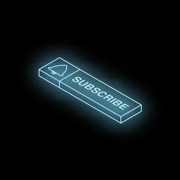 Neon blue subscribe button with notification bell on black background Illustrazione stock