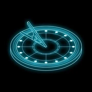 Neon blue sundial casting light on time measurement concept Stock Illustration