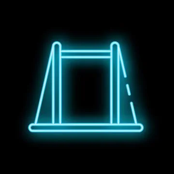 Neon blue swing set icon glowing against a black background Stock Illustration