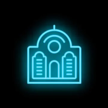 Neon blue synagogue building shining on black background Ilustración de archivo