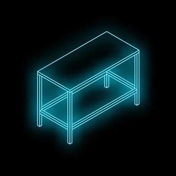 Neon blue table glowing against a black background Stock Illustration