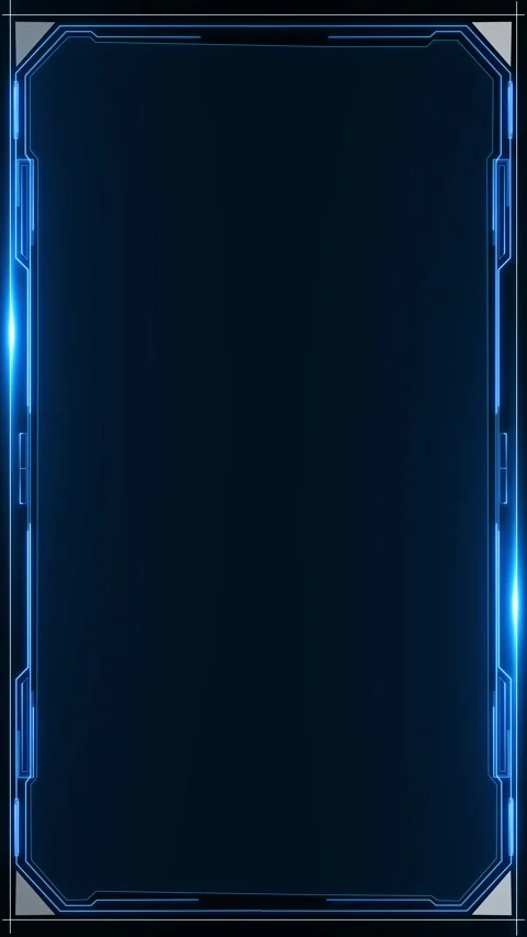 Neon blue tech border background with empty dark center, glowing corner accents, Stock Footage 334125386