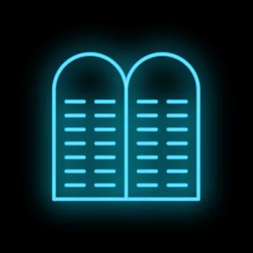 Neon blue ten commandments tablets shining on black background Stock Illustration