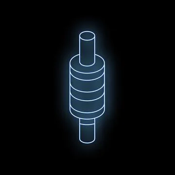 Neon blue thread spool glowing on black background Stock Illustration