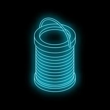 Neon blue thread spool glowing on black background Stock Illustration