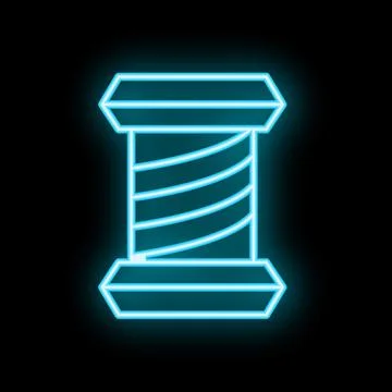 Neon blue thread spool glowing on black background Stock Illustration