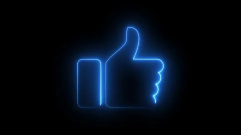 Neon blue thumbs up animation, glowing social media like symbol on black ba.. Видео 334606846