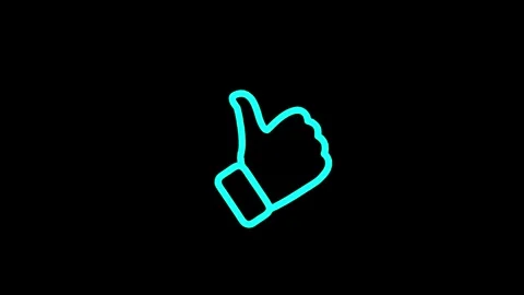 Neon blue thumbs up icon animation on black background, social media like s.. Stock Footage 340001098