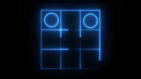 Neon blue tic tac toe game board with circles 库存影片 346213268