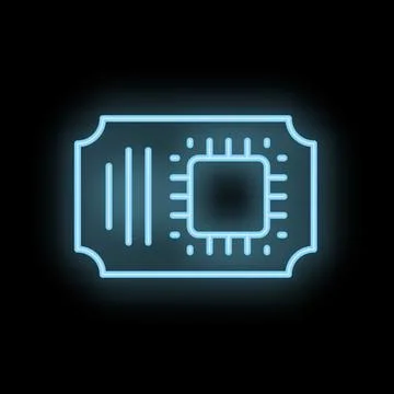 Neon blue ticket icon representing semiconductor chip technology Stock Illustration