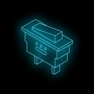 Neon blue toggle switch on off power control button isometric view Stock Illustration