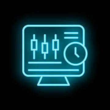 Neon blue trading computer icon showing time management concept Stockillustratie