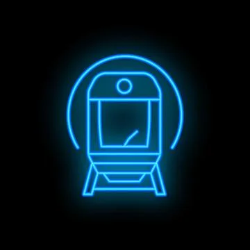 Neon blue train arriving at platform with glowing headlights Stock Illustration