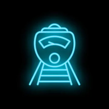 Neon blue train icon glowing against a black background Stock Illustration