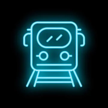 Neon blue train icon representing public transport Stock Illustration