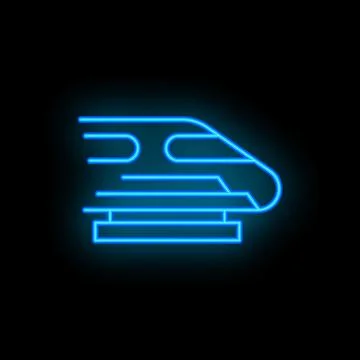 Neon blue train moving fast icon illustration on black background Stock Illustration