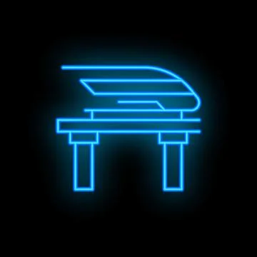 Neon blue train passing over bridge icon illustration on black background Ilustração Stock