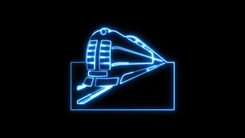 Neon blue train symbol shining on black background motion graphic. Video stock 337081848