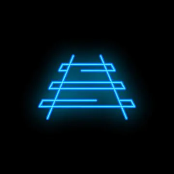 Neon blue train tracks glowing on black background Stock Illustration
