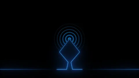Neon blue transmitter tower with concentric radio signal waves 4k video Stock-Footage 342752055