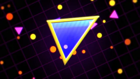 Neon blue triangle and grid pattern in 80s style Video stock 170296042