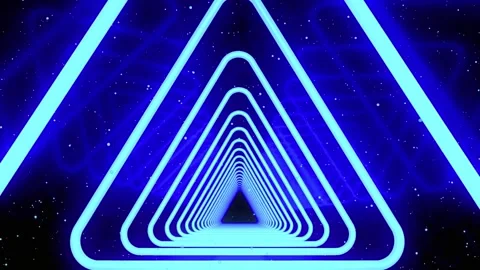 Neon Blue Triangle Tunnel Motion Background With Glowing Lines And Scattere.. Video stock 347155255