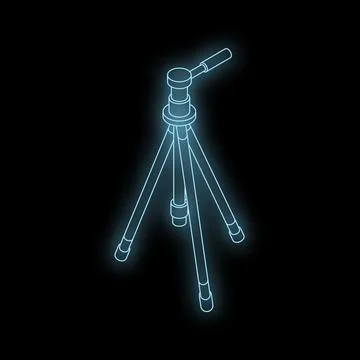 Neon blue tripod on black background, photography and videography equipment Stock Illustration