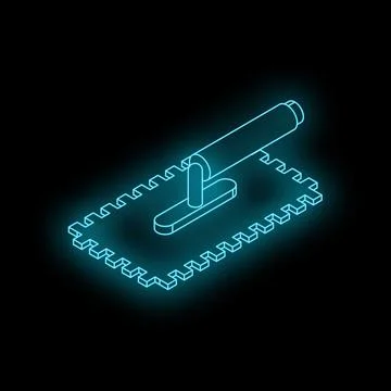 Neon blue trowel resting on rectangular surface Stock Illustration
